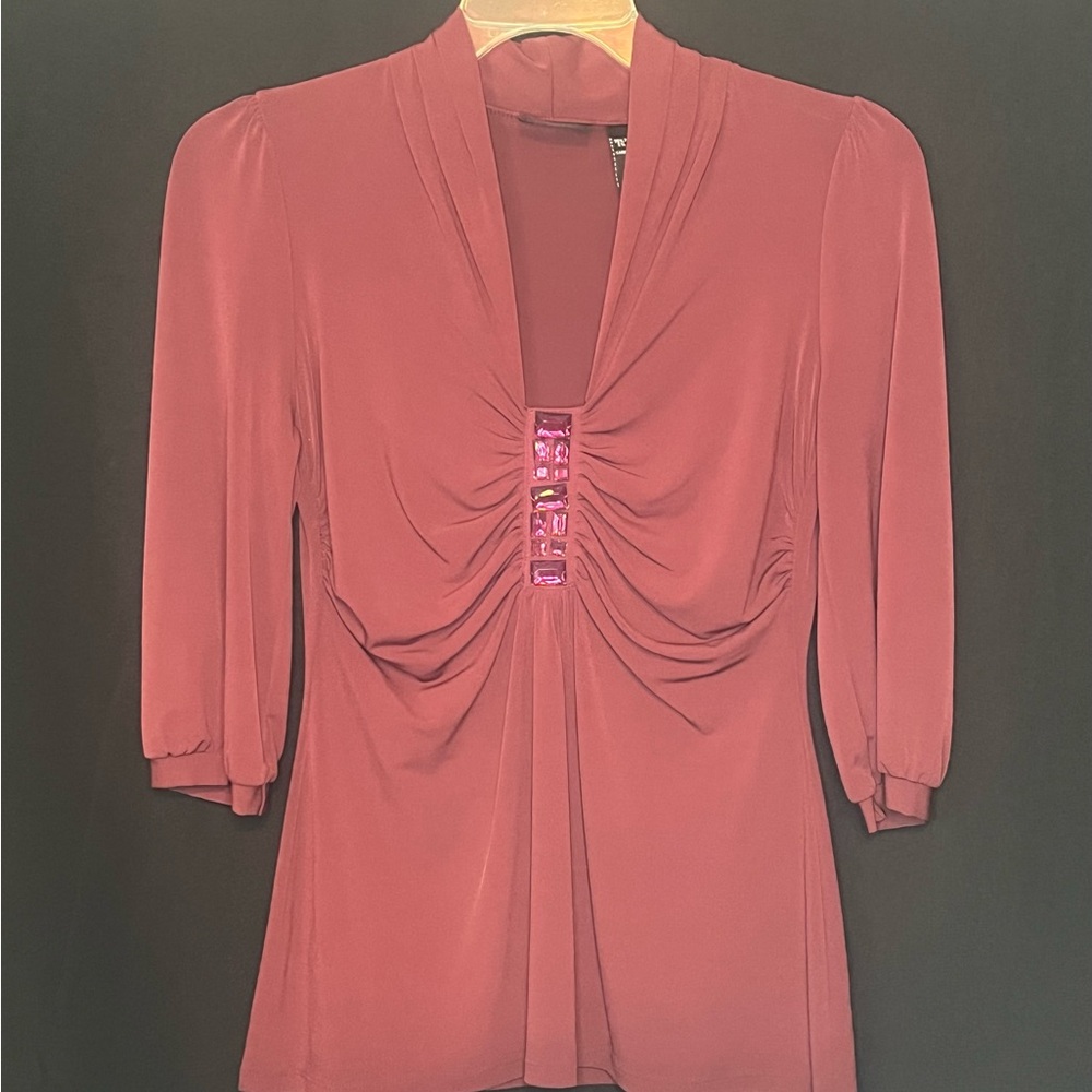 New York & Company Maroon Blouse with Embellishments
